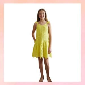 NWT Zara Girls Yellow Eyelet Lace Ruffle Dress Size 11-12 152cm